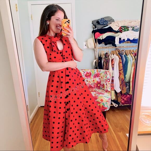 MARIANNA SENCHINA Red Black Polkadot Runway Midi Dress XS - Picture 1 of 16